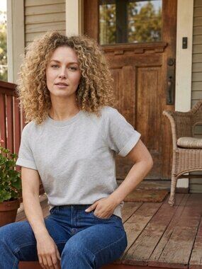 Philosophy Light Grey Heather Short Sleeve Sweatshirt Cuffed Cap Sleeves Sz M